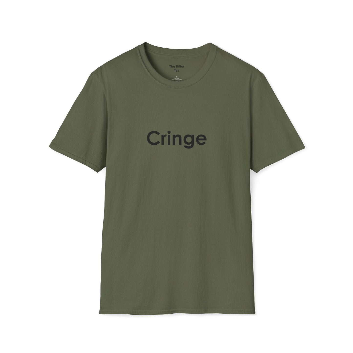 Unisex tee featuring the word Cringe across the front from the Killer Tee.