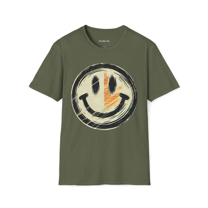 Tee with a grunge smiley on the front from The Killer Tee.