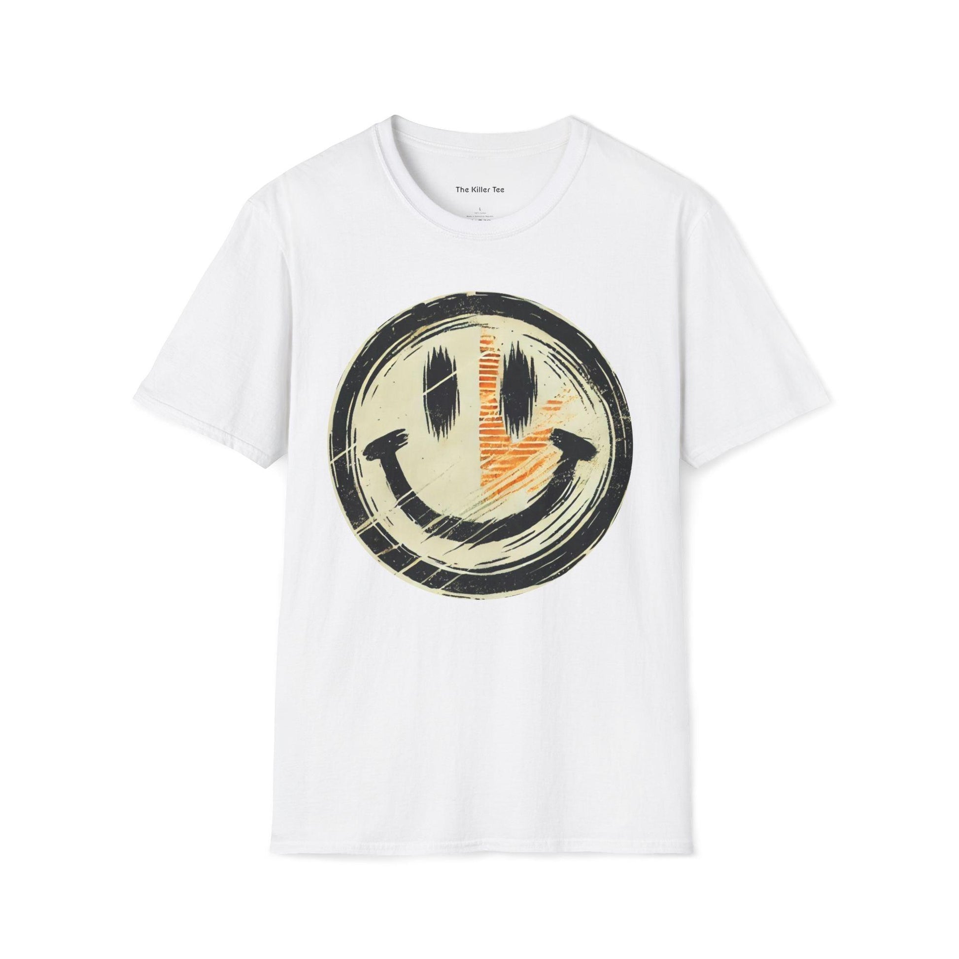 Tee with a grunge smiley on the front from The Killer Tee.