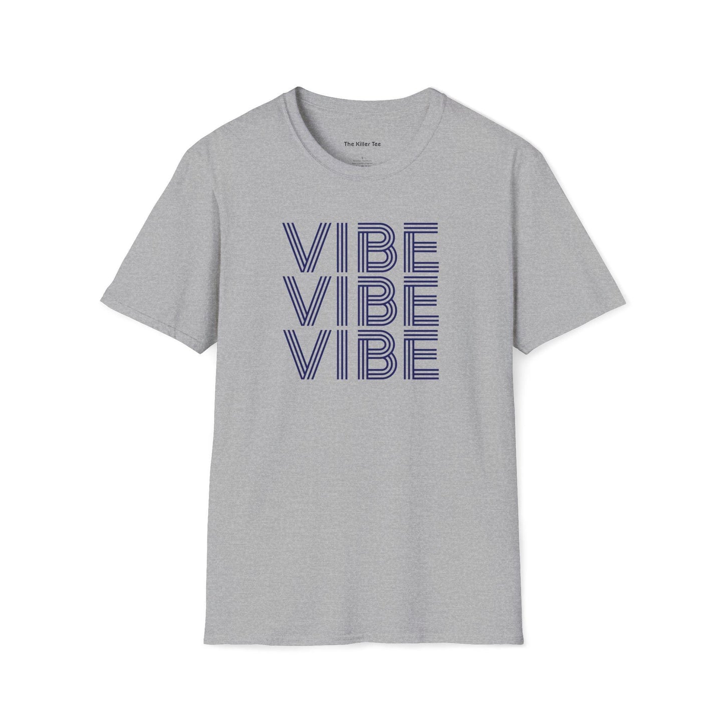 Unisex tee featuring the word VIBE stacked 3 times from The Killer Tee. 