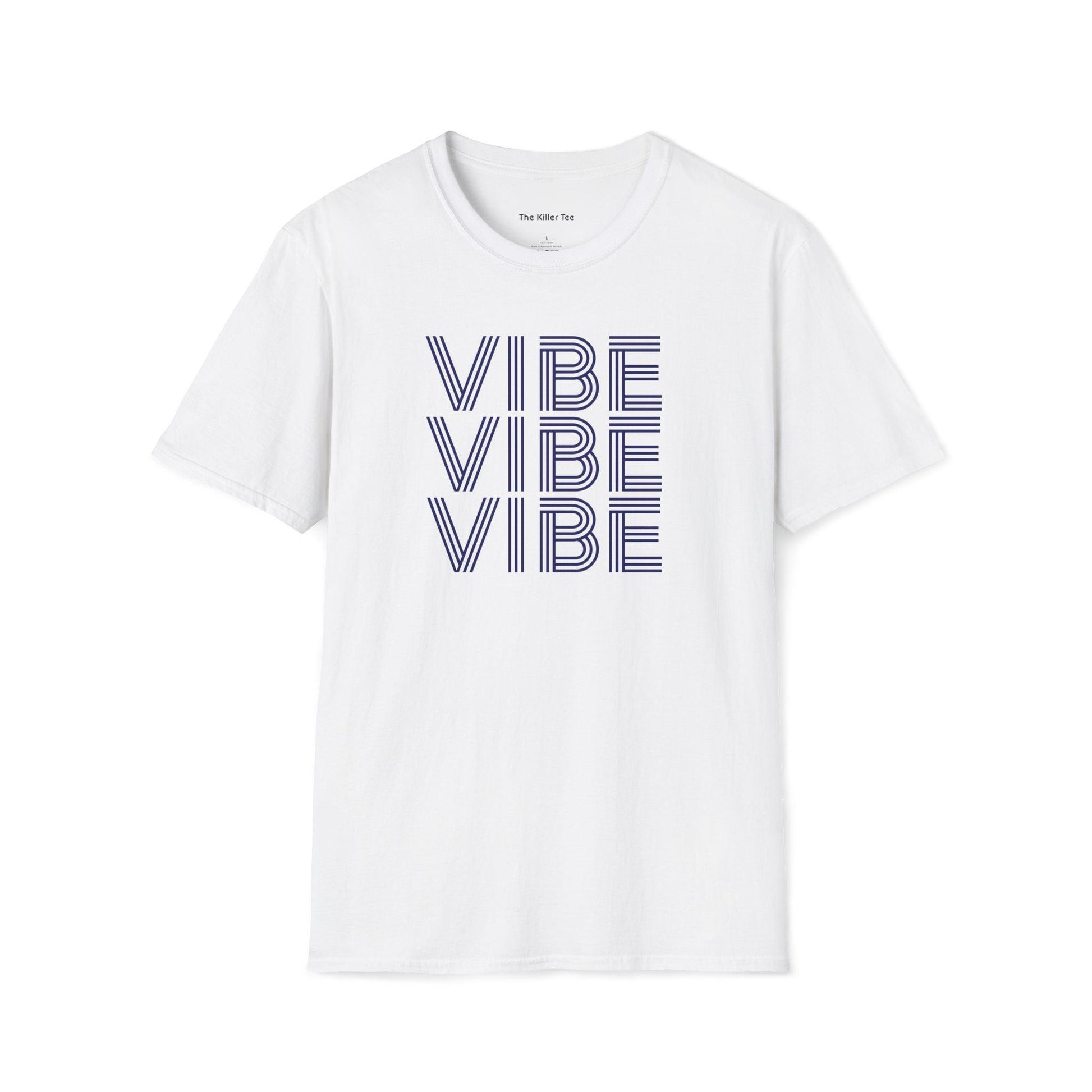 Unisex tee featuring the word VIBE stacked 3 times from The Killer Tee. 